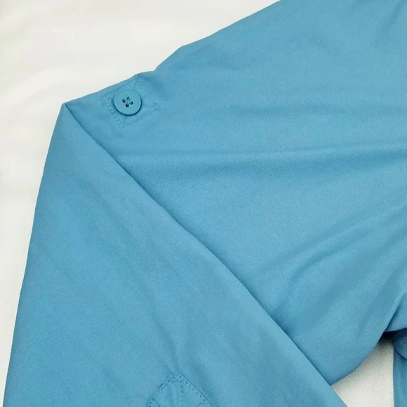 Duluth Large Mens Blue Long Sleeve Elbow Button Duel Back Vent Button Down Shirt - Picture 4 of 7